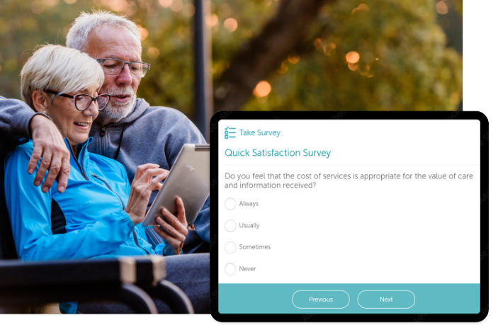 older couple taking a satisfaction survey on an iPad
